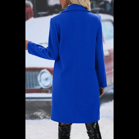 Long line lapel collar peacoat pea coat jacket royal blue gold button - Picture 2 of 3